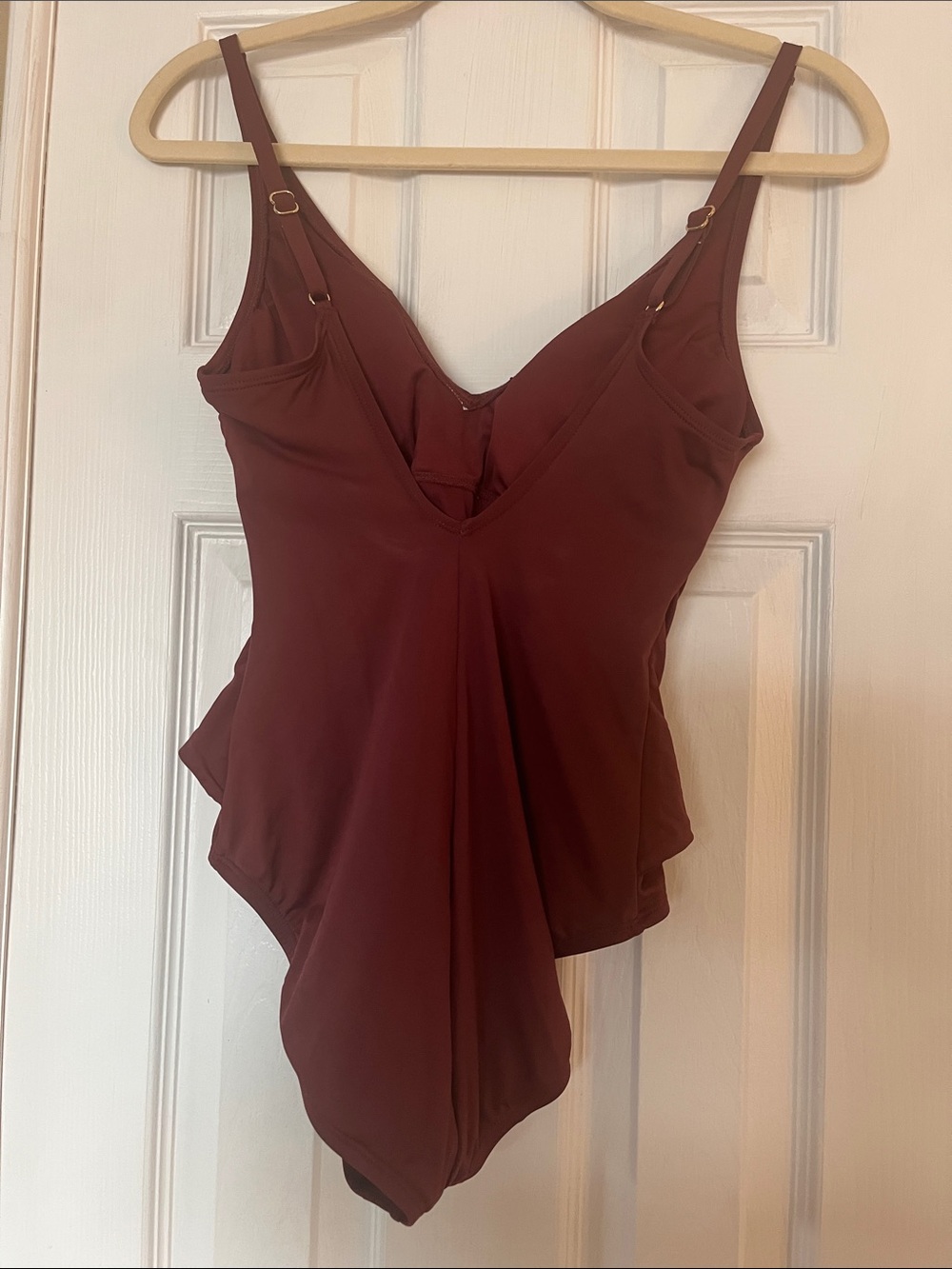 NWOT Michael Kors Deep Burgundy One-Piece Swimsuit with Gold Accent - Picture 2 of 4